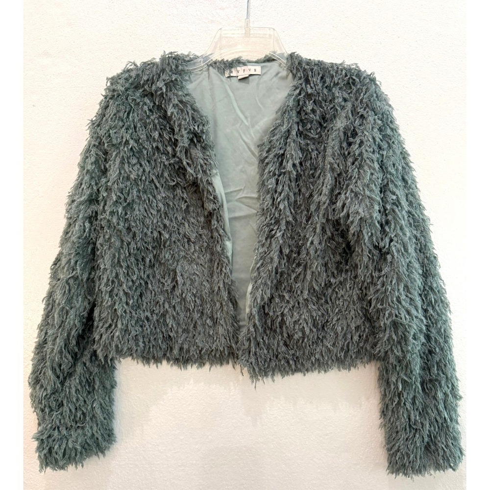 Hyfve Fuzzy Textured Eyelash Sea Green Crop Open Jacket Size Large‎